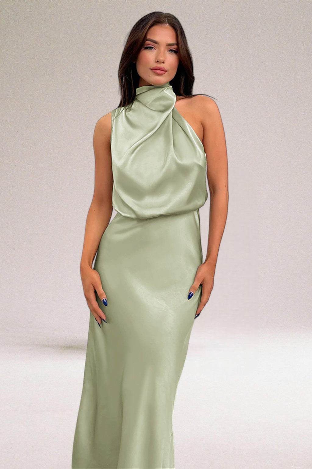 Robe Dos Nu Satin Femme | Élégante & Fluide | Col Halter pour Soirées et Occasions Spéciales