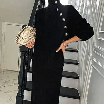 Robe Midi Femme en Maille Élégante | Détail Asymétrique à Boutons