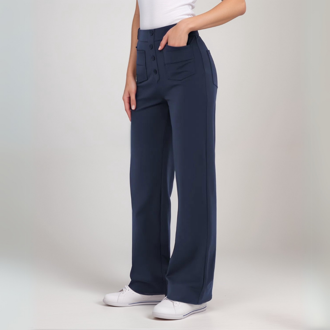 Pantalon Élastique Femme | Taille Haute & Confortable | Coton Bio Respirant avec Poches