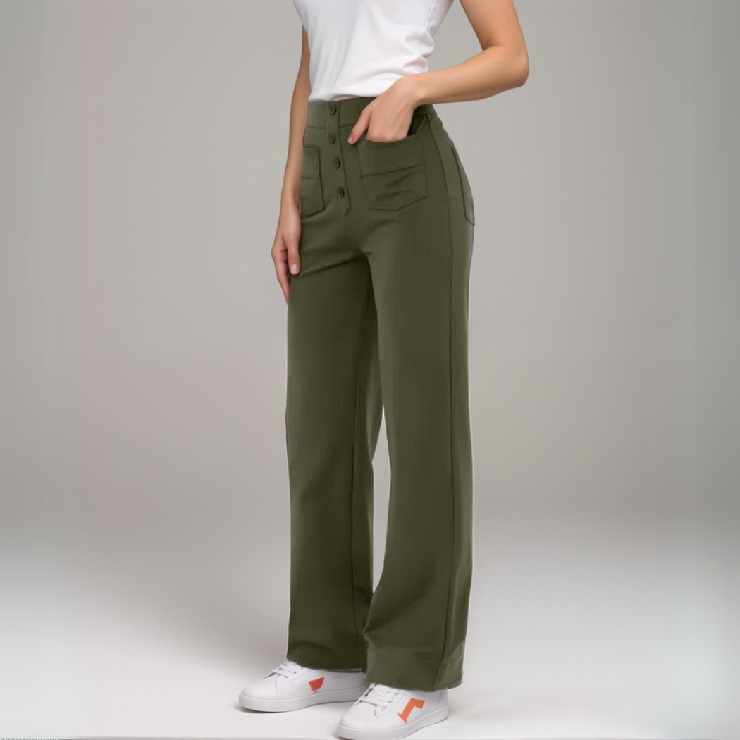 Pantalon Élastique Femme | Taille Haute & Confortable | Coton Bio Respirant avec Poches