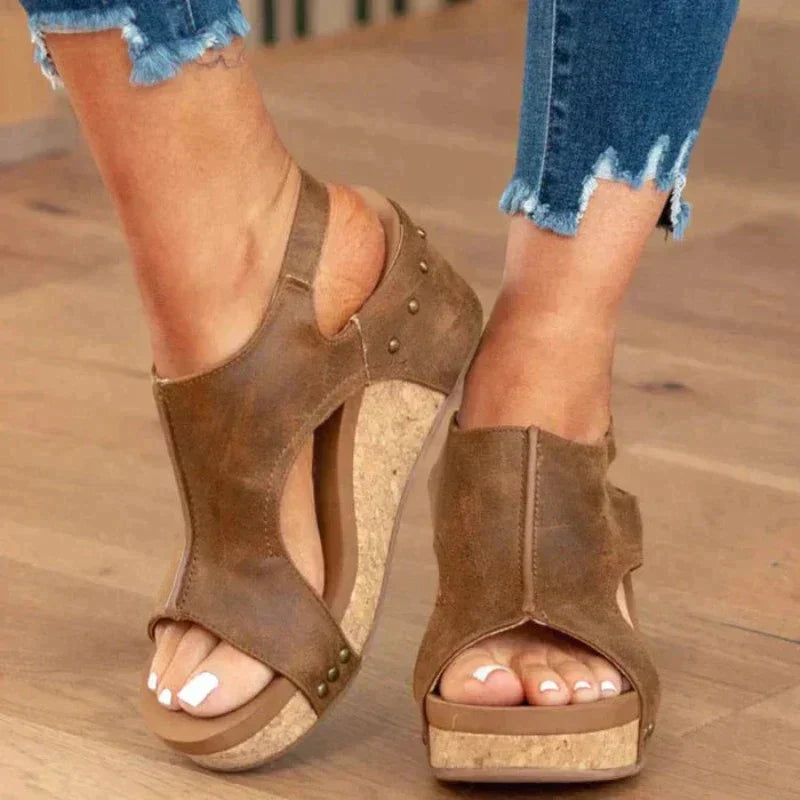 Sandales à talons compensés pour femmes | Élégance décontractée | Cuir premium et confort optimal