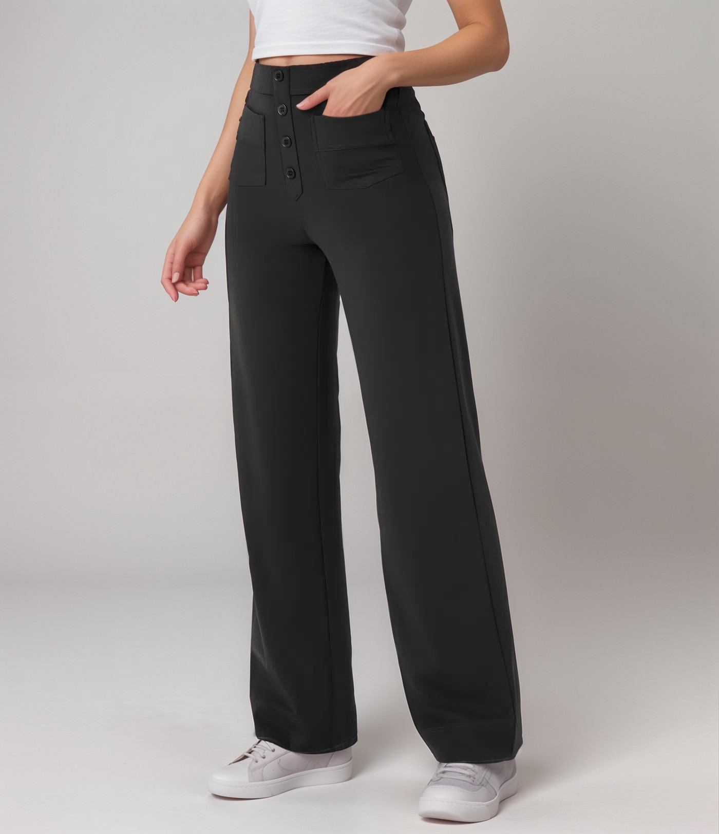 Pantalon Élastique Femme | Taille Haute & Confortable | Coton Bio Respirant avec Poches