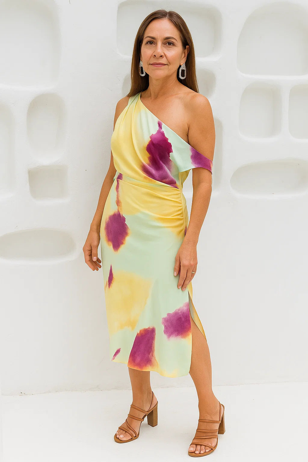 Robe Midi Élégante Pour Femmes | Look Moderne pour Occasions Spéciales | Col Asymétrique et Design Raffiné