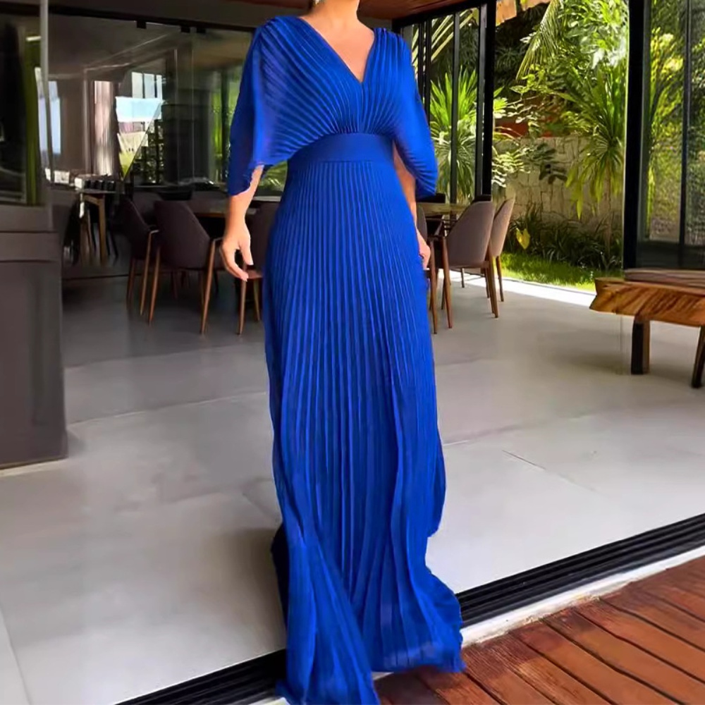 Robe Maxi Plissée Pour Femmes | Look Élégant pour Occasions Spéciales | Manches Amples et Design Raffiné