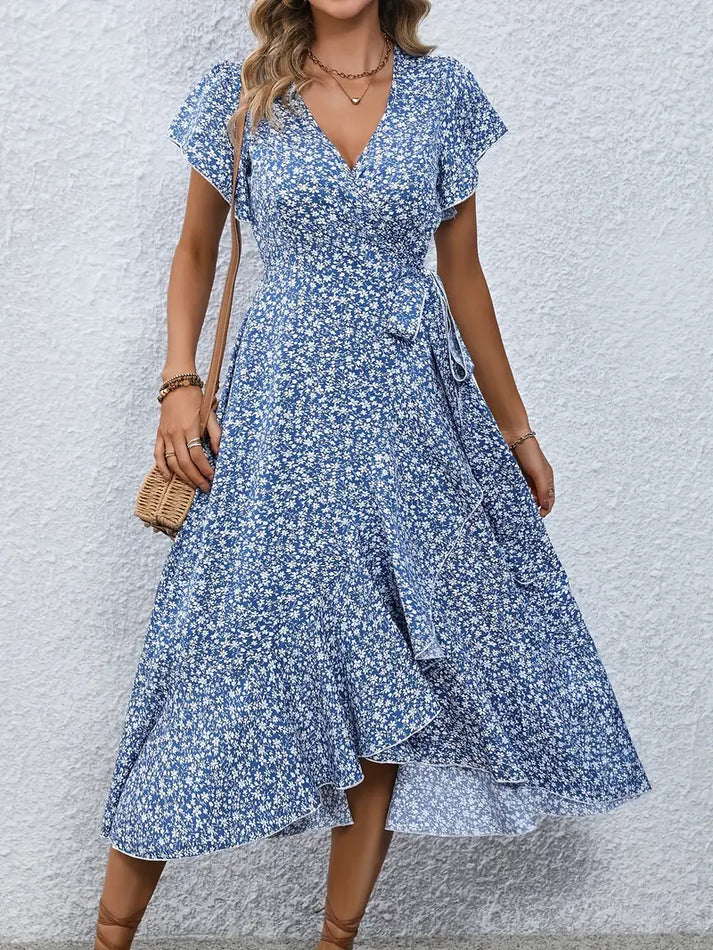 Robe Midi Croisée | Look Estival | Imprimé Floral et Manches Courtes