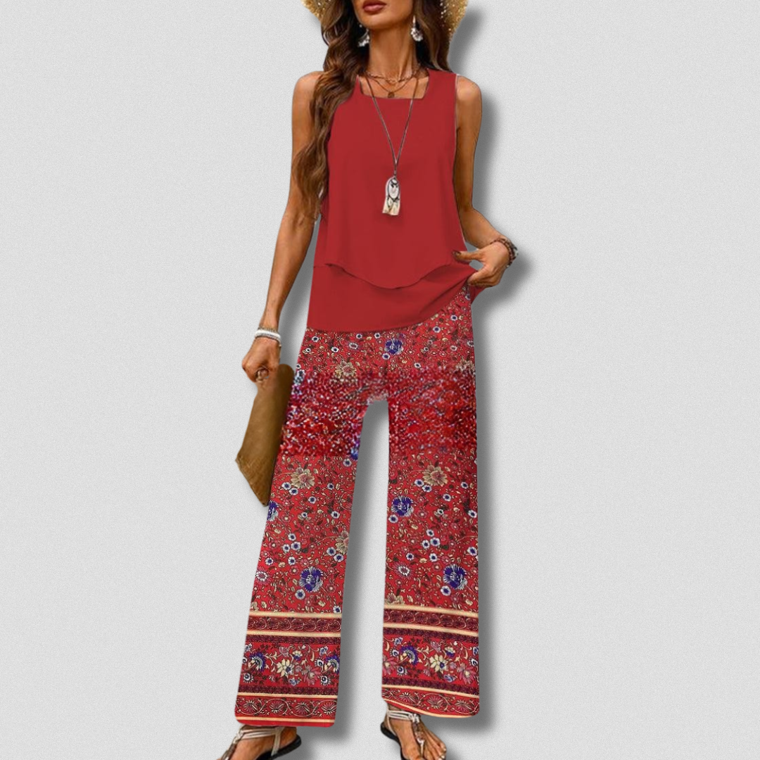 2-Pièces Ensemble Artisanal Femme | Bohème Chic & Confortable | Style Unique en Tissu Léger