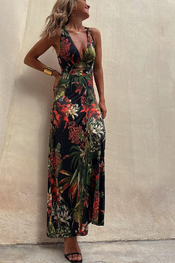 Robe Croisée Femme | Élégante & Légère | Coupe Flatteuse avec Imprimé Tropical pour Été