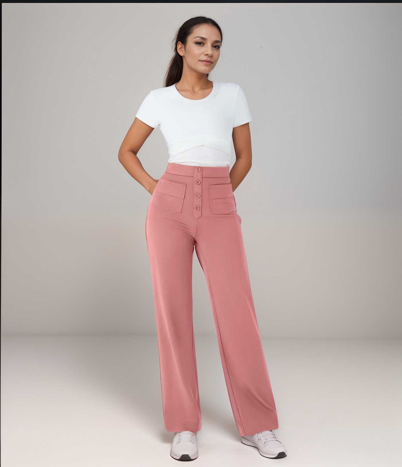 Pantalon Élastique Femme | Taille Haute & Confortable | Coton Bio Respirant avec Poches