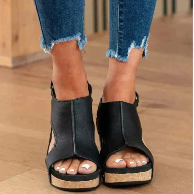 Sandales à talons compensés pour femmes | Élégance décontractée | Cuir premium et confort optimal