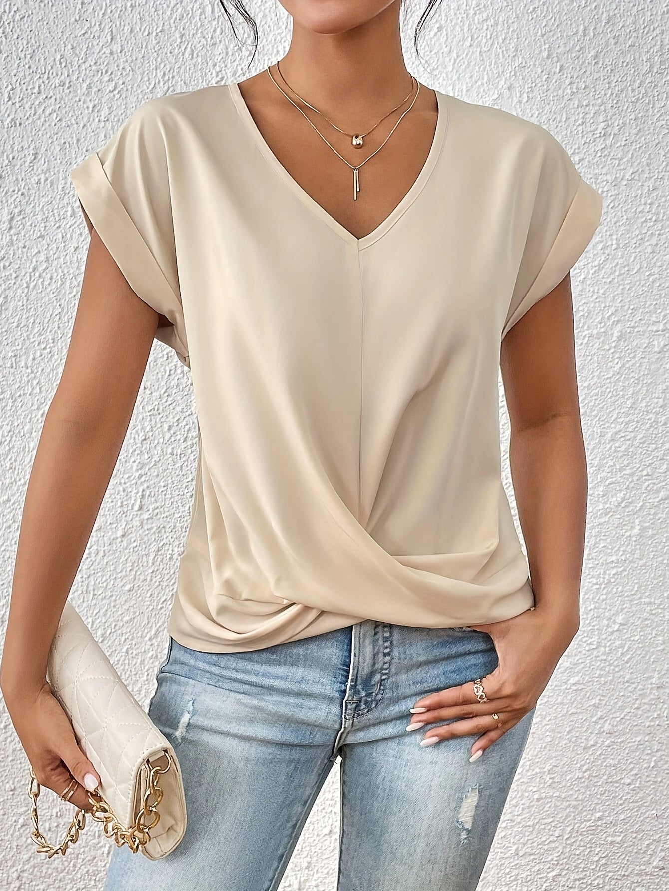 T-shirt Décontracté Femme | Col en Cœur & Stretch Léger | Confortable et Stylé pour Été et Quotidien