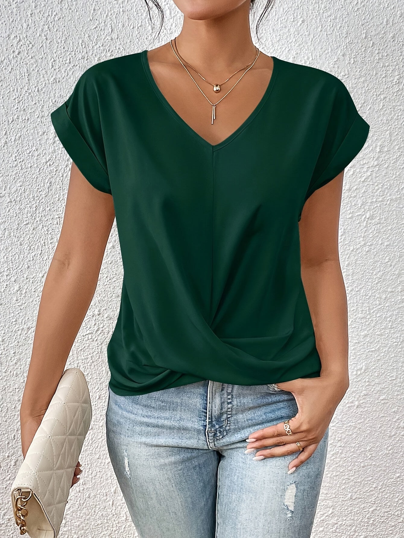 T-shirt Décontracté Femme | Col en Cœur & Stretch Léger | Confortable et Stylé pour Été et Quotidien