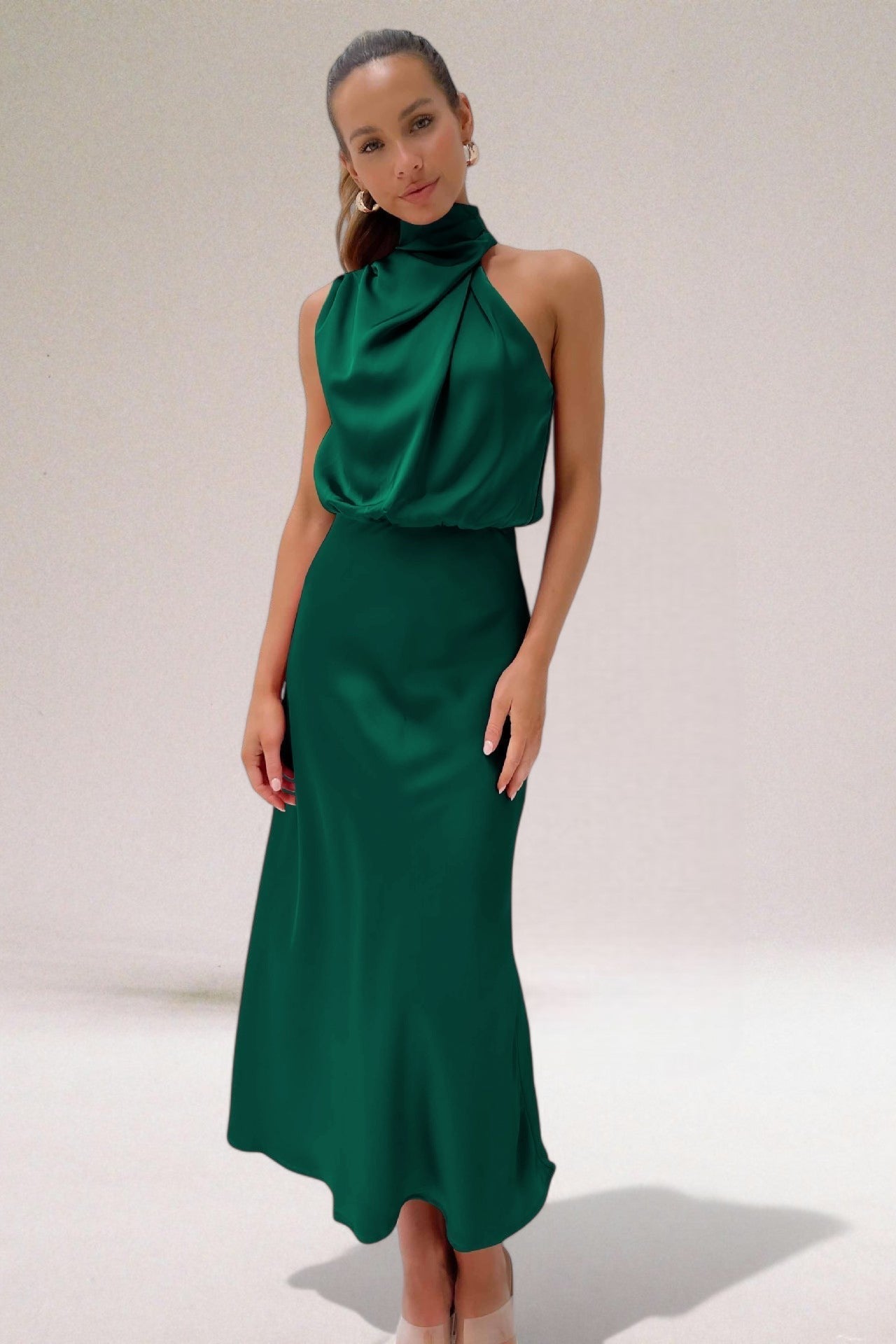 Robe Dos Nu Satin Femme | Élégante & Fluide | Col Halter pour Soirées et Occasions Spéciales