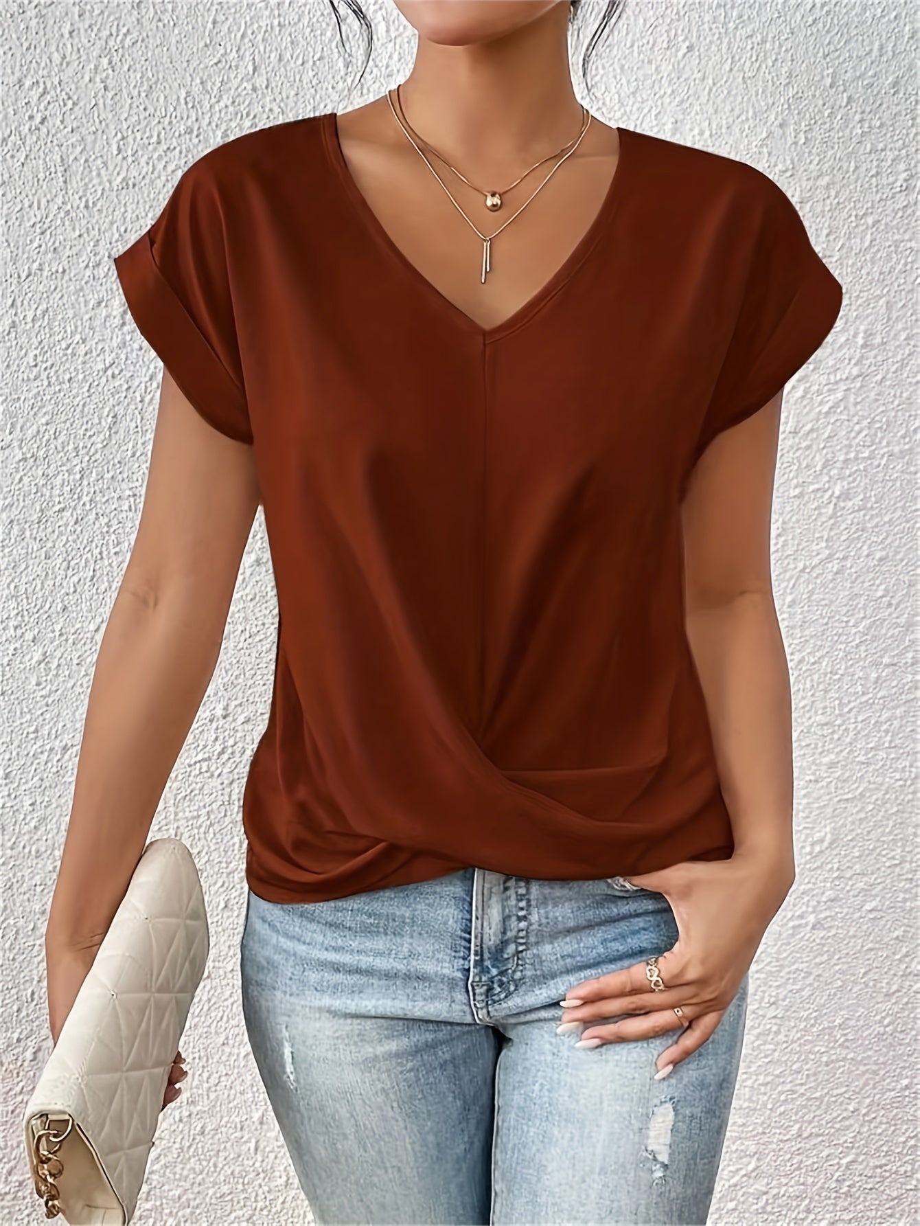 T-shirt Décontracté Femme | Col en Cœur & Stretch Léger | Confortable et Stylé pour Été et Quotidien