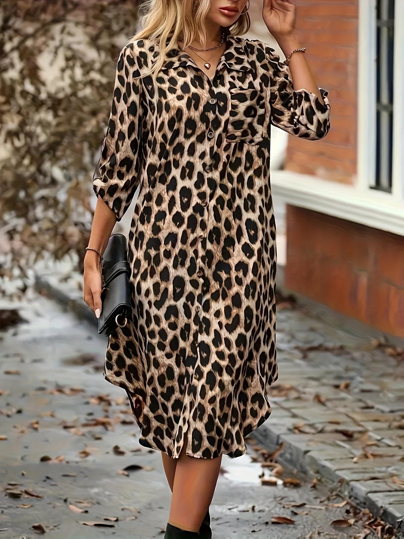 Robe chemise | Chic Everyday Style | Tissu aéré avec imprimé léopard