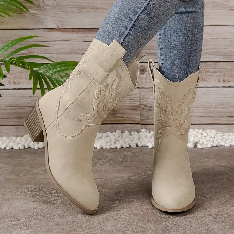 Bottes confortables à talons pour femmes, style cowgirl