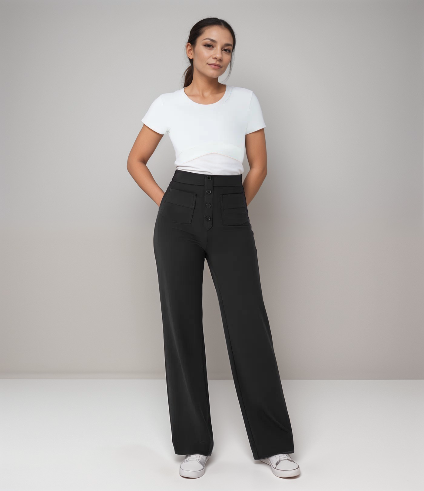 Pantalon Élastique Femme | Taille Haute & Confortable | Coton Bio Respirant avec Poches