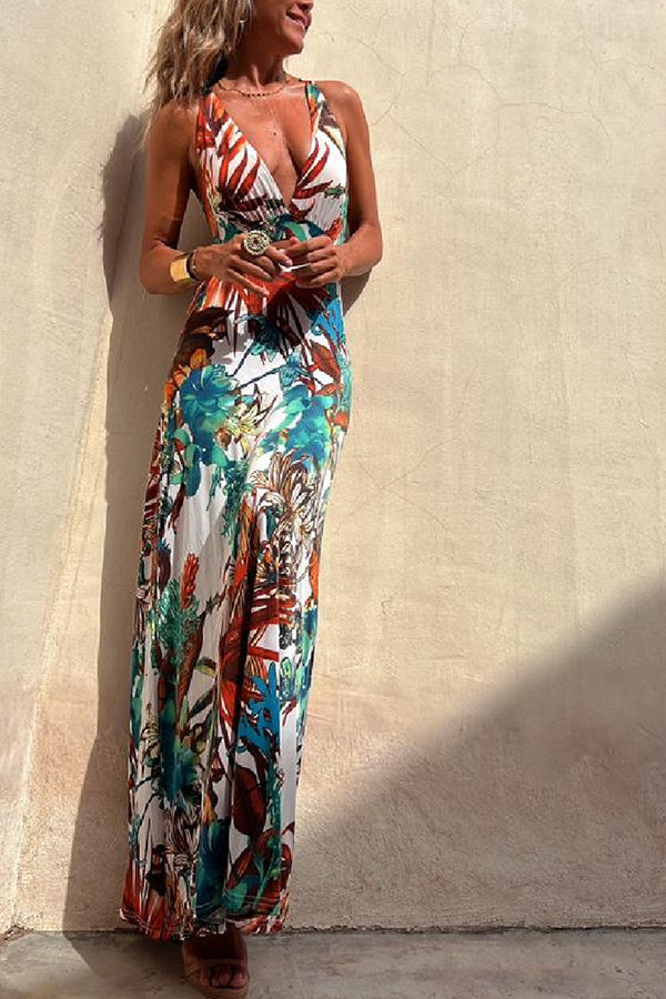 Robe Croisée Femme | Élégante & Légère | Coupe Flatteuse avec Imprimé Tropical pour Été