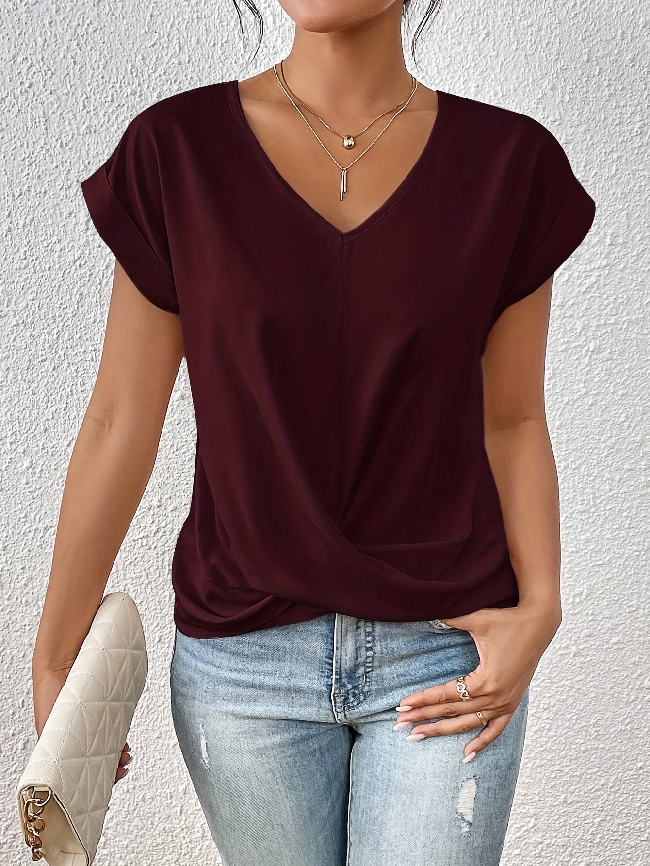 T-shirt Décontracté Femme | Col en Cœur & Stretch Léger | Confortable et Stylé pour Été et Quotidien