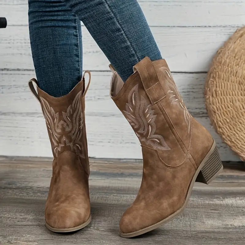 Bottes confortables à talons pour femmes, style cowgirl