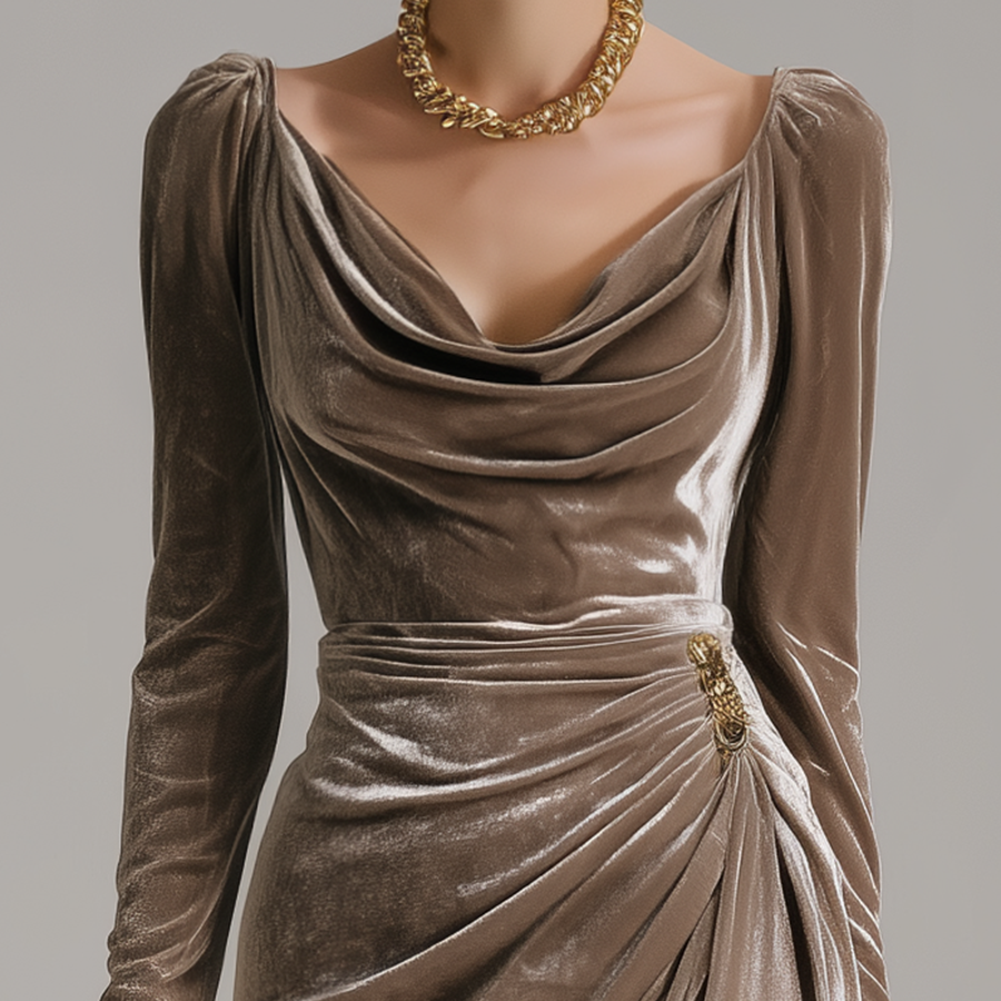 Robe de Soirée Élégante en Velours Femme | Design Drapé