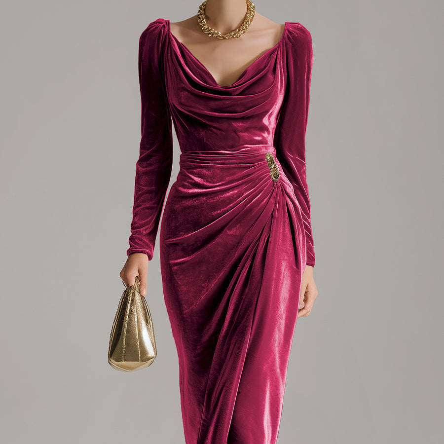 Robe de Soirée Élégante en Velours Femme | Design Drapé