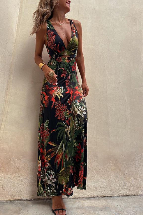 Robe Croisée Femme | Élégante & Légère | Coupe Flatteuse avec Imprimé Tropical pour Été