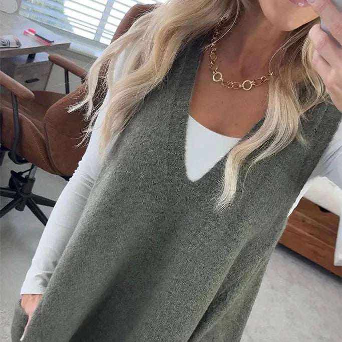 Pull Sans Manches Femme en Maille Douce | Col en V