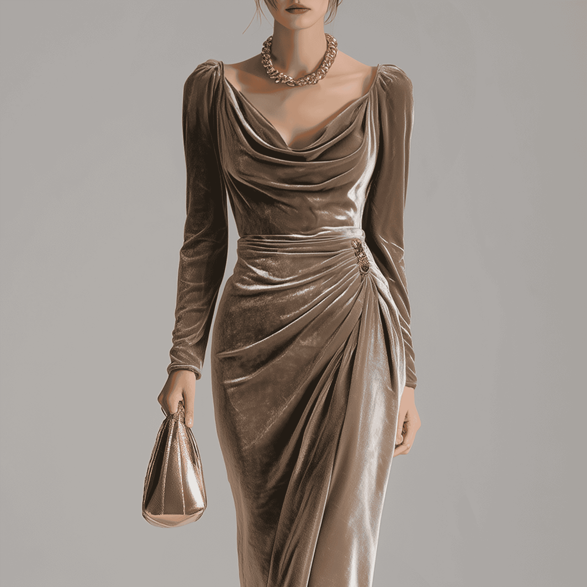 Robe de Soirée Élégante en Velours Femme | Design Drapé
