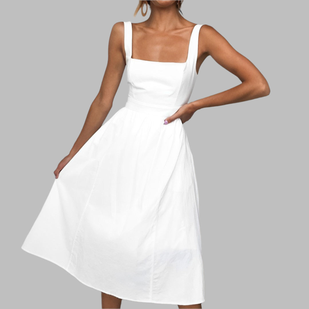 Robe midi à bretelles pour femmes | Élégance formelle | Coupe A-ligne fluide et bretelles spaghetti