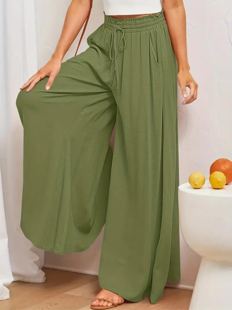 Pantalon confortable pour femmes | Taille haute & décontracté | Lin respirant avec poches pratiques
