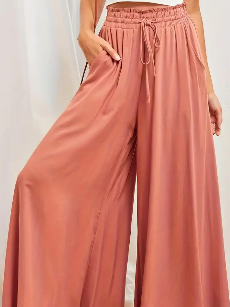 Pantalon confortable pour femmes | Taille haute & décontracté | Lin respirant avec poches pratiques