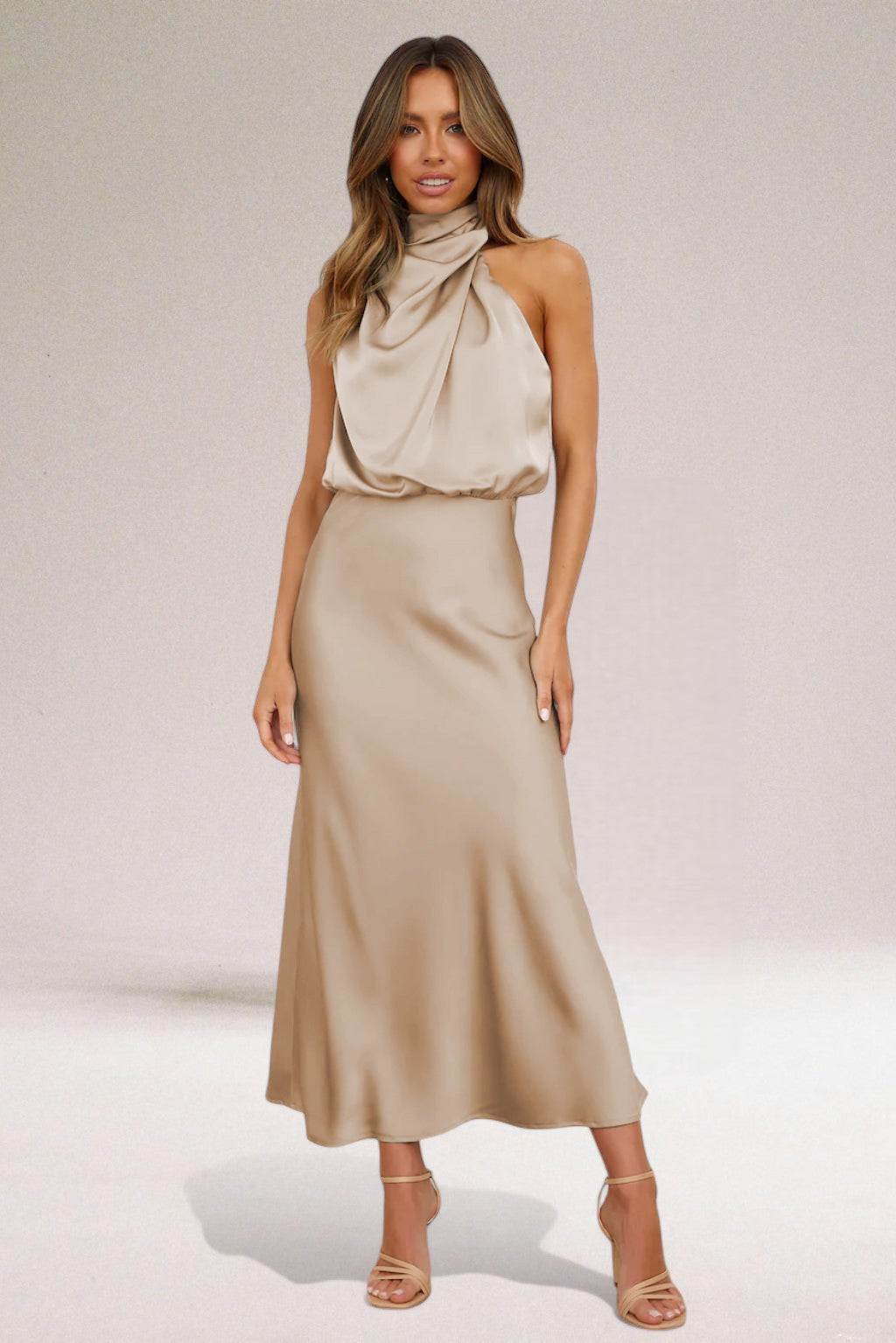 Robe Dos Nu Satin Femme | Élégante & Fluide | Col Halter pour Soirées et Occasions Spéciales