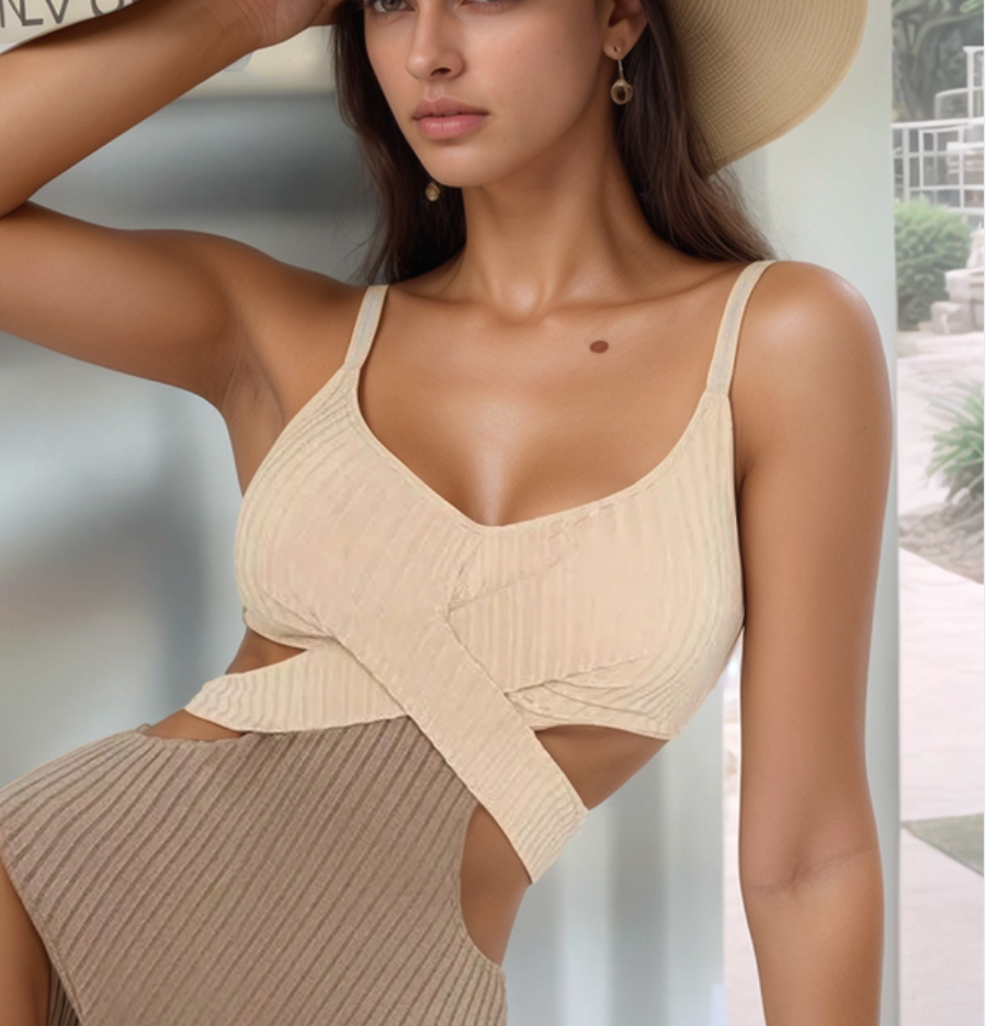 Maillot de Bain Boho Femme | Décolleté Profond & Dos Ouvert | Confort Léger pour Plage et Festivals