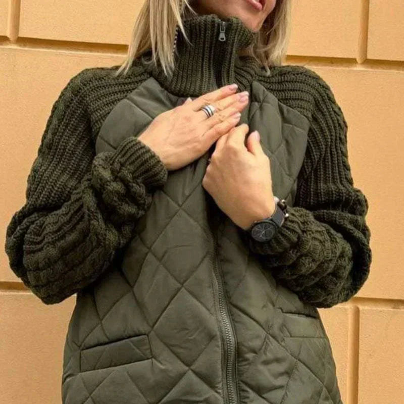 Veste Matelassée Femme avec Manches en Tricot | Col Haut