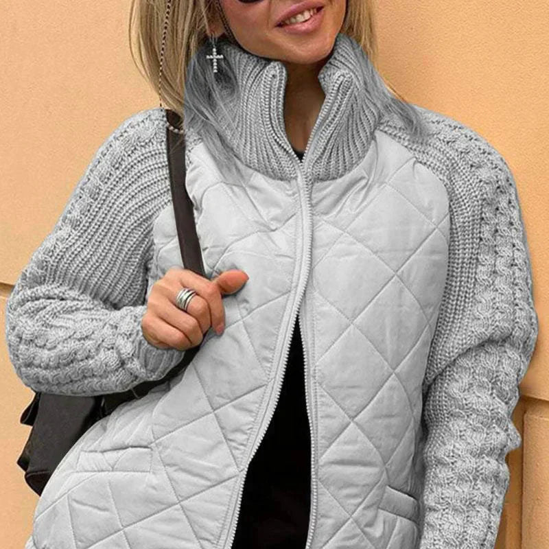 Veste Matelassée Femme avec Manches en Tricot | Col Haut