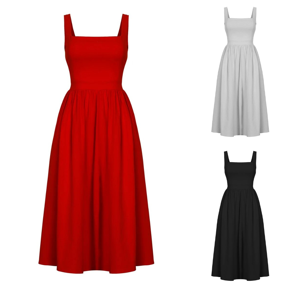 Robe midi à bretelles pour femmes | Élégance formelle | Coupe A-ligne fluide et bretelles spaghetti