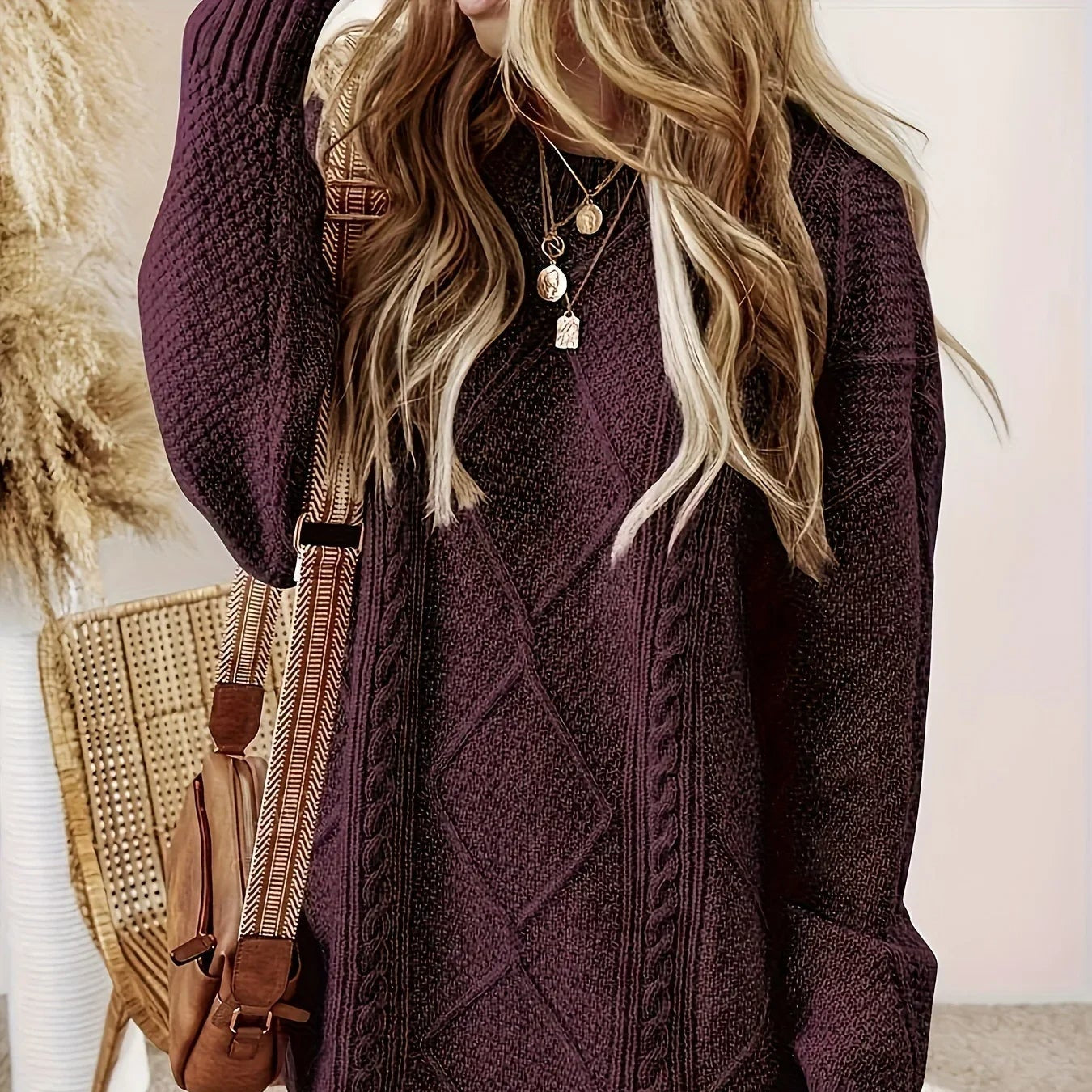 Pull Long Femme en Maille Torsadée | Coupe Oversize