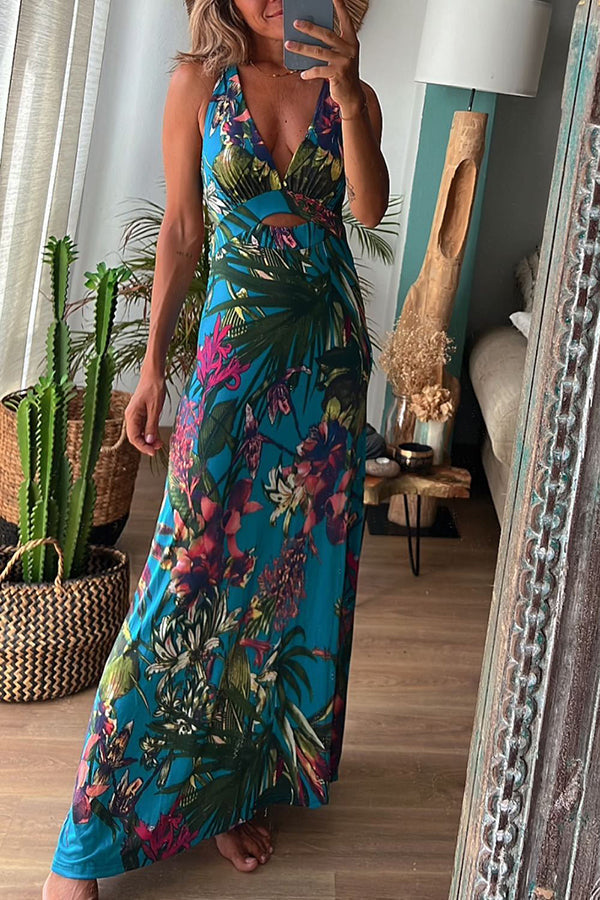 Robe Croisée Femme | Élégante & Légère | Coupe Flatteuse avec Imprimé Tropical pour Été
