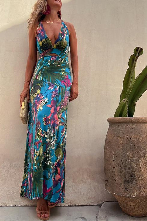 Robe Croisée Femme | Élégante & Légère | Coupe Flatteuse avec Imprimé Tropical pour Été