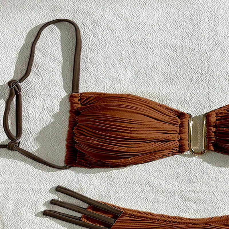 Bikini Boho Ibiza Femme | Design Tendance & Séchage Rapide | Coupe Flatteuse, Ivoire & Brun
