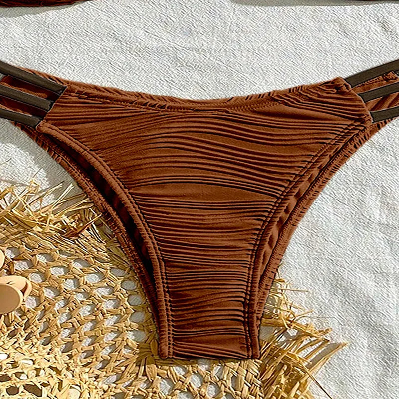 Bikini Boho Ibiza Femme | Design Tendance & Séchage Rapide | Coupe Flatteuse, Ivoire & Brun