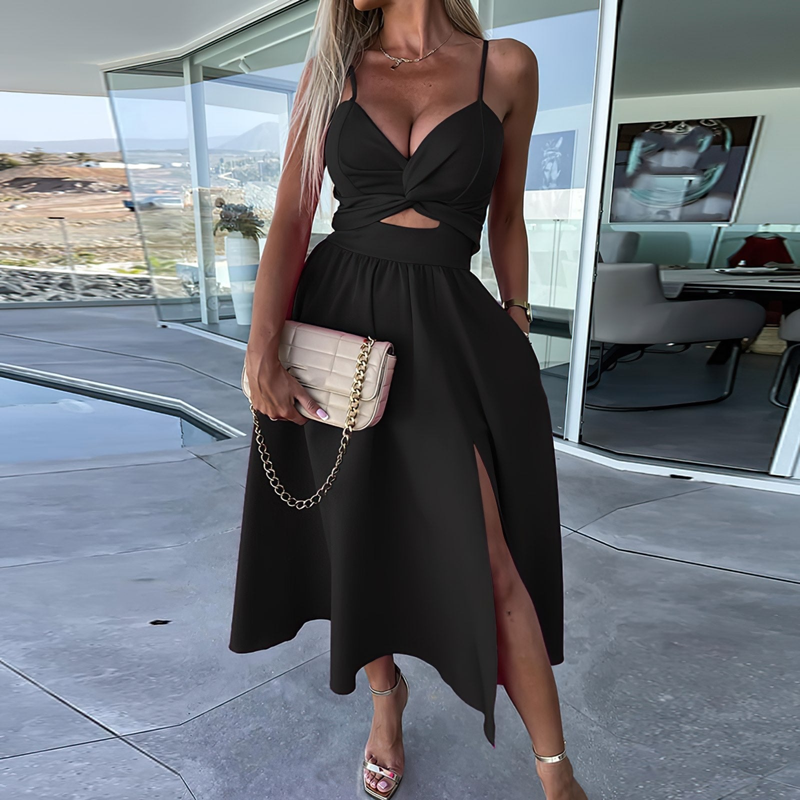 Robe longue pour femmes | Dos nu & twist Sling | Élégance et confort pour occasions spéciales