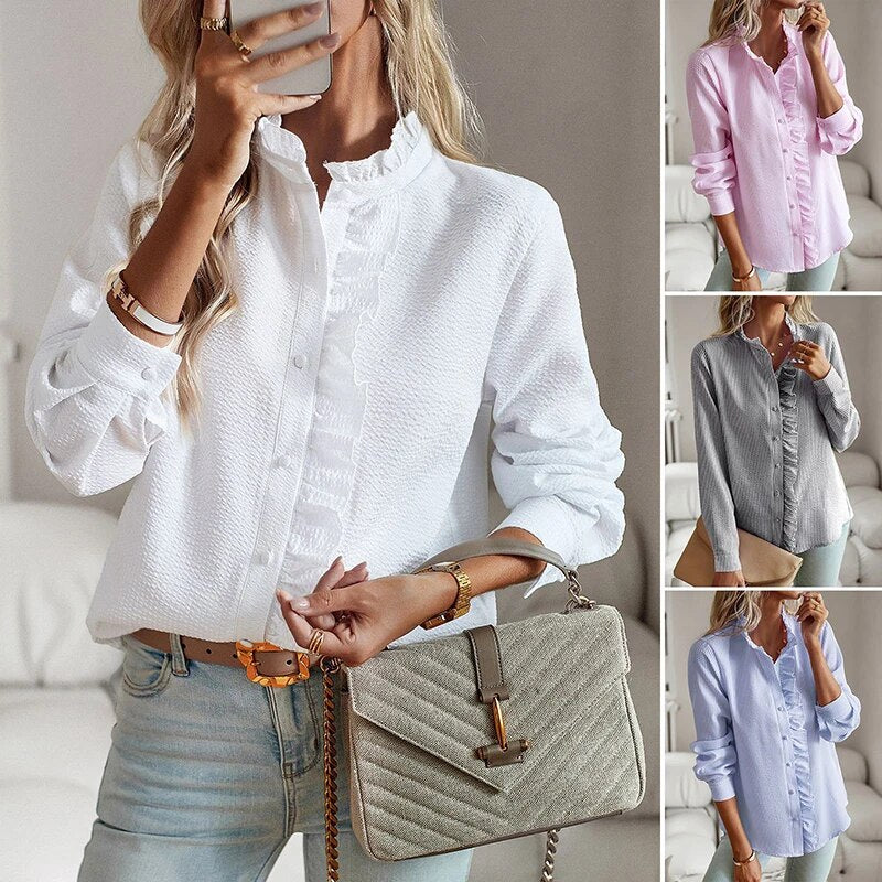 Chemise à Volants Femme | Élégante & Féminine | Coupe Flatteuse pour Bureau ou Sorties