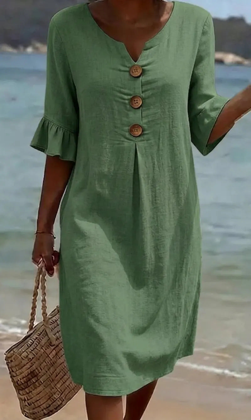 Robe Beatrix coton lin à boutons — vue 6