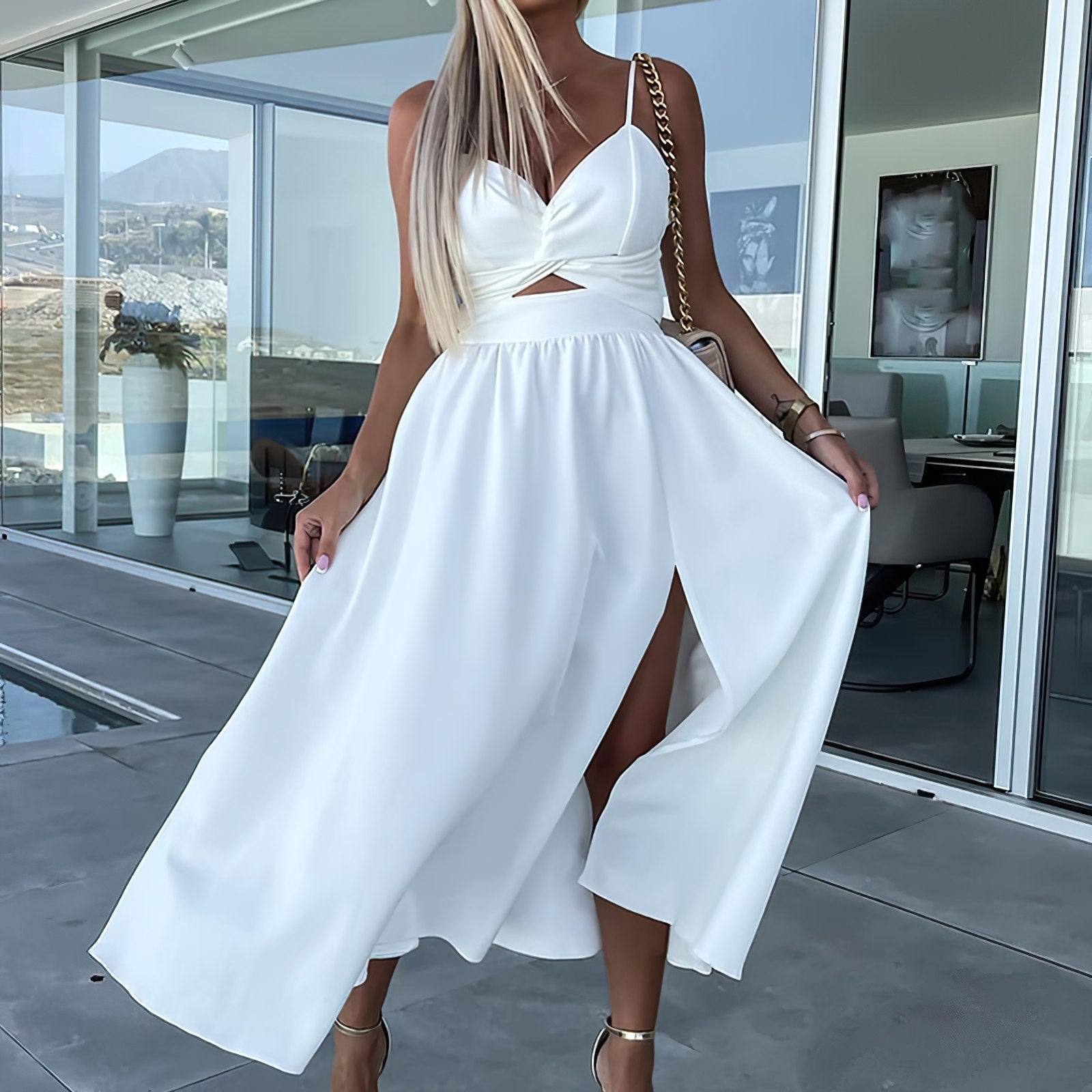 Robe longue pour femmes | Dos nu & twist Sling | Élégance et confort pour occasions spéciales