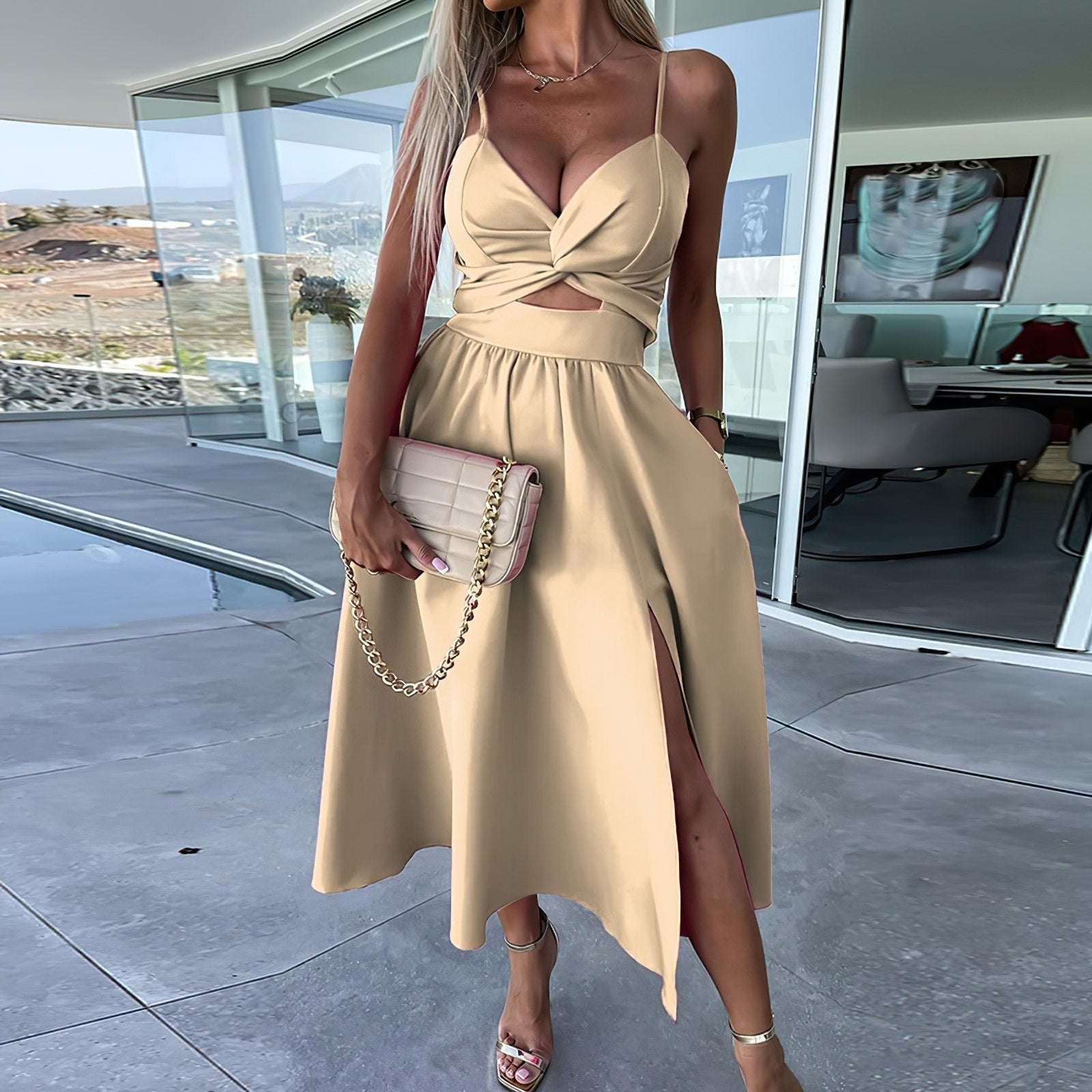Robe longue pour femmes | Dos nu & twist Sling | Élégance et confort pour occasions spéciales