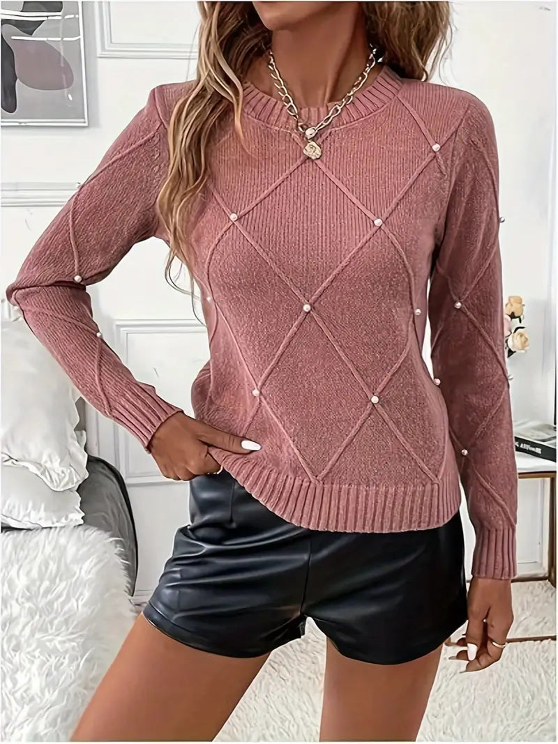 Fayrienne - Pull Femme en Maille avec Perles Décoratives