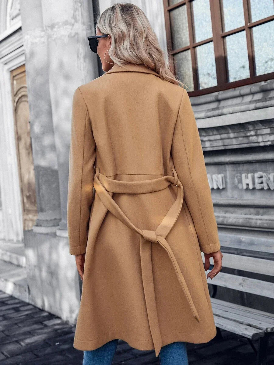 Manteau ceinture à nouer et revers crantés pour femmes