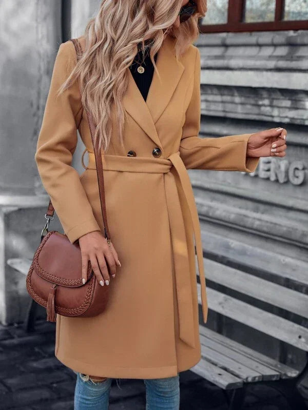 Manteau ceinture à nouer et revers crantés pour femmes