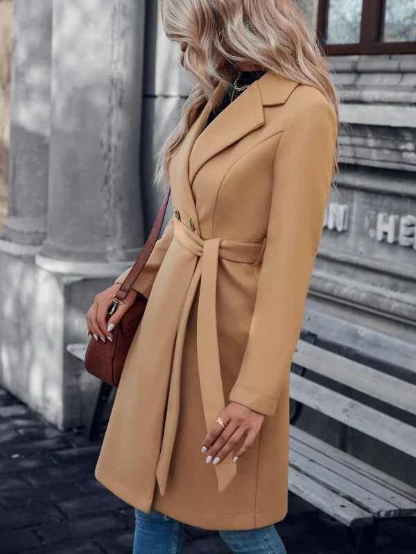 Manteau ceinture à nouer et revers crantés pour femmes